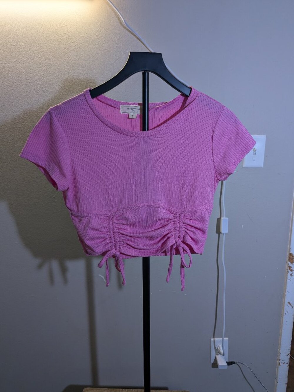 No Comment Pink Ruched Tie Front Crop Top